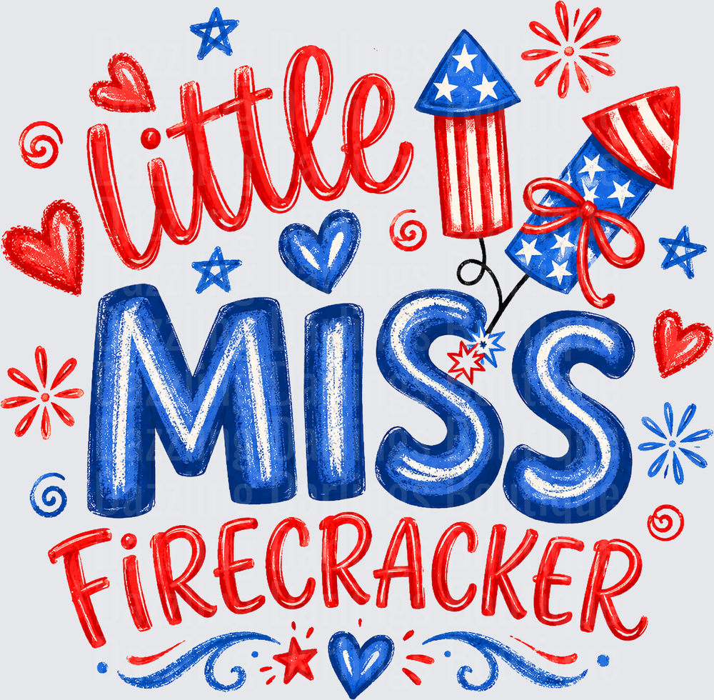 Little Miss Firecracker Patriotic Fourth of July Lettering