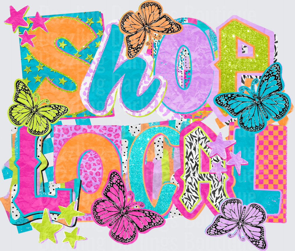 Shop Local with Colorful Butterflies and Stars