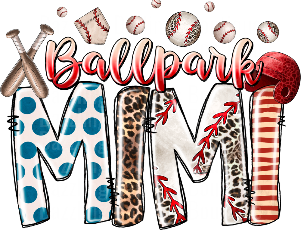 Ballpark Mimi Baseball Letters with Crossed Bats and Baseballs