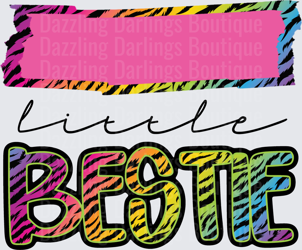 Little Bestie Rainbow Zebra Print Typography Design