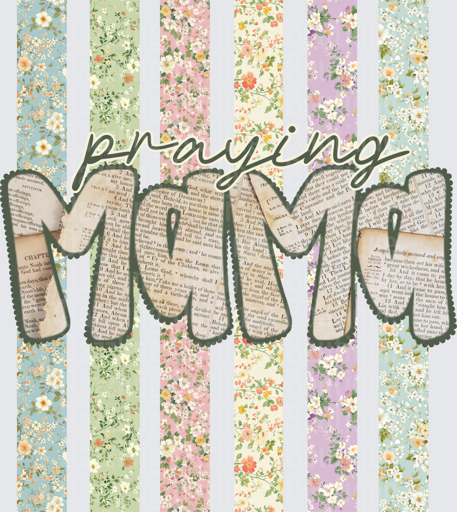 Praying Mama Vintage Book Pages Floral Stripes Design