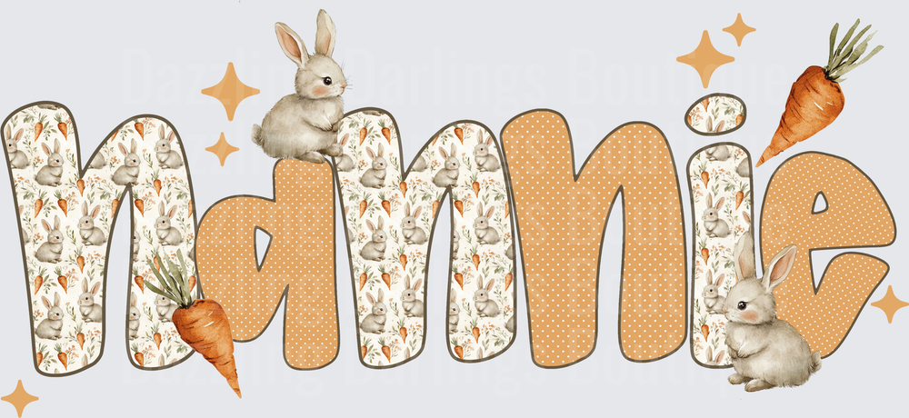 Mamie Lettering with Cute Bunnies and Carrots Pattern
