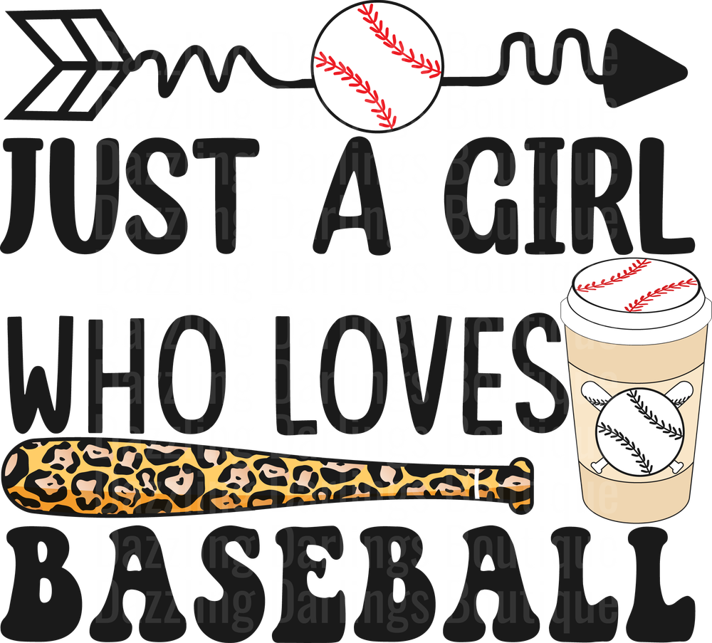 Just A Girl Who Loves Baseball with Leopard Bat and Coffee Cup