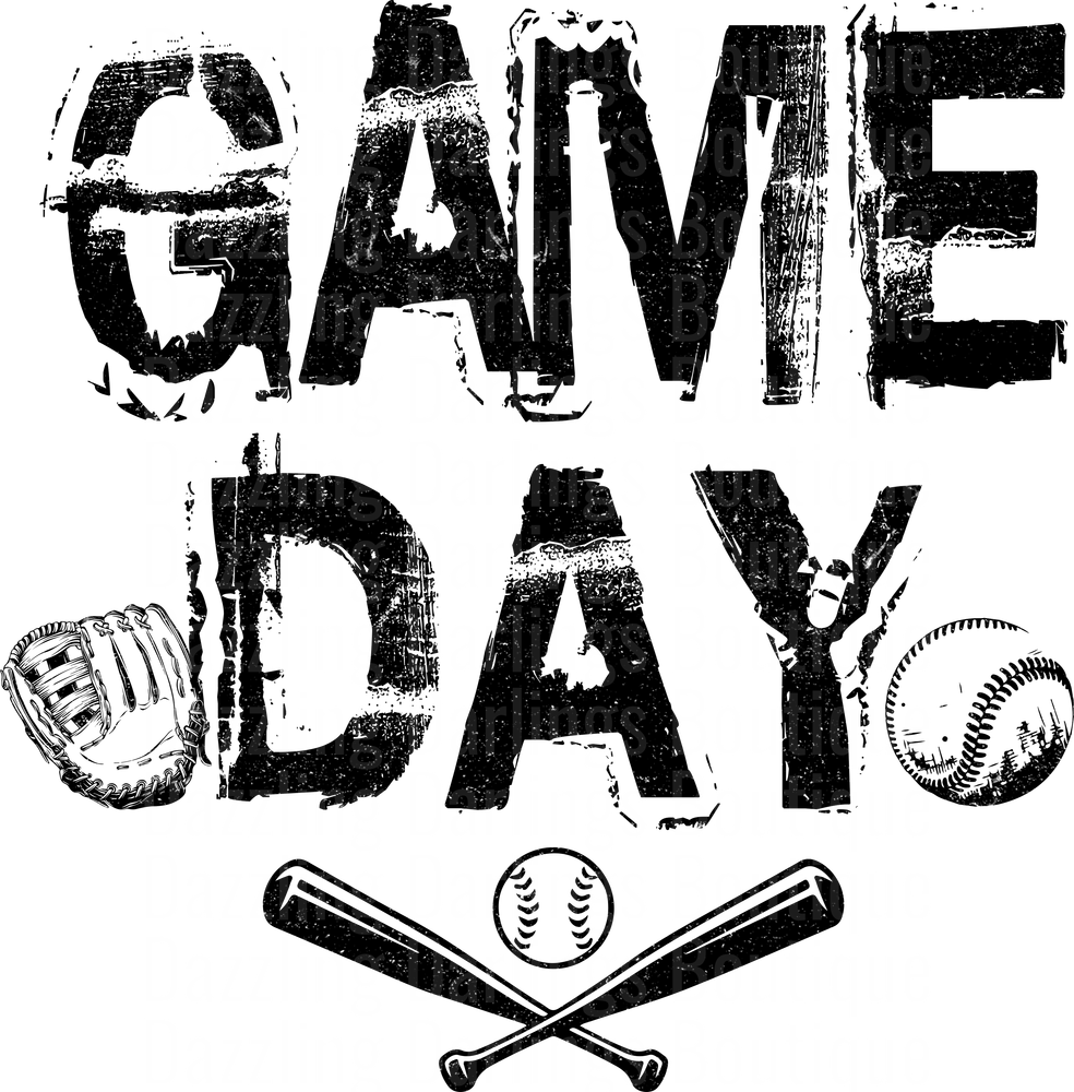 Game Day Baseball Distressed Typography with Crossed Bats