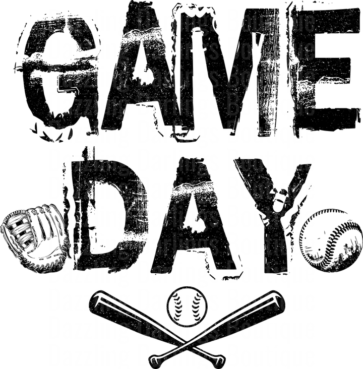 Game Day Baseball Distressed Typography with Crossed Bats