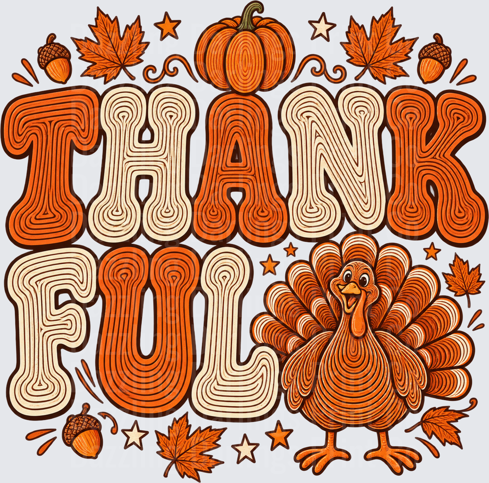 Thankful Turkey Orange Groovy Letters Leaves
