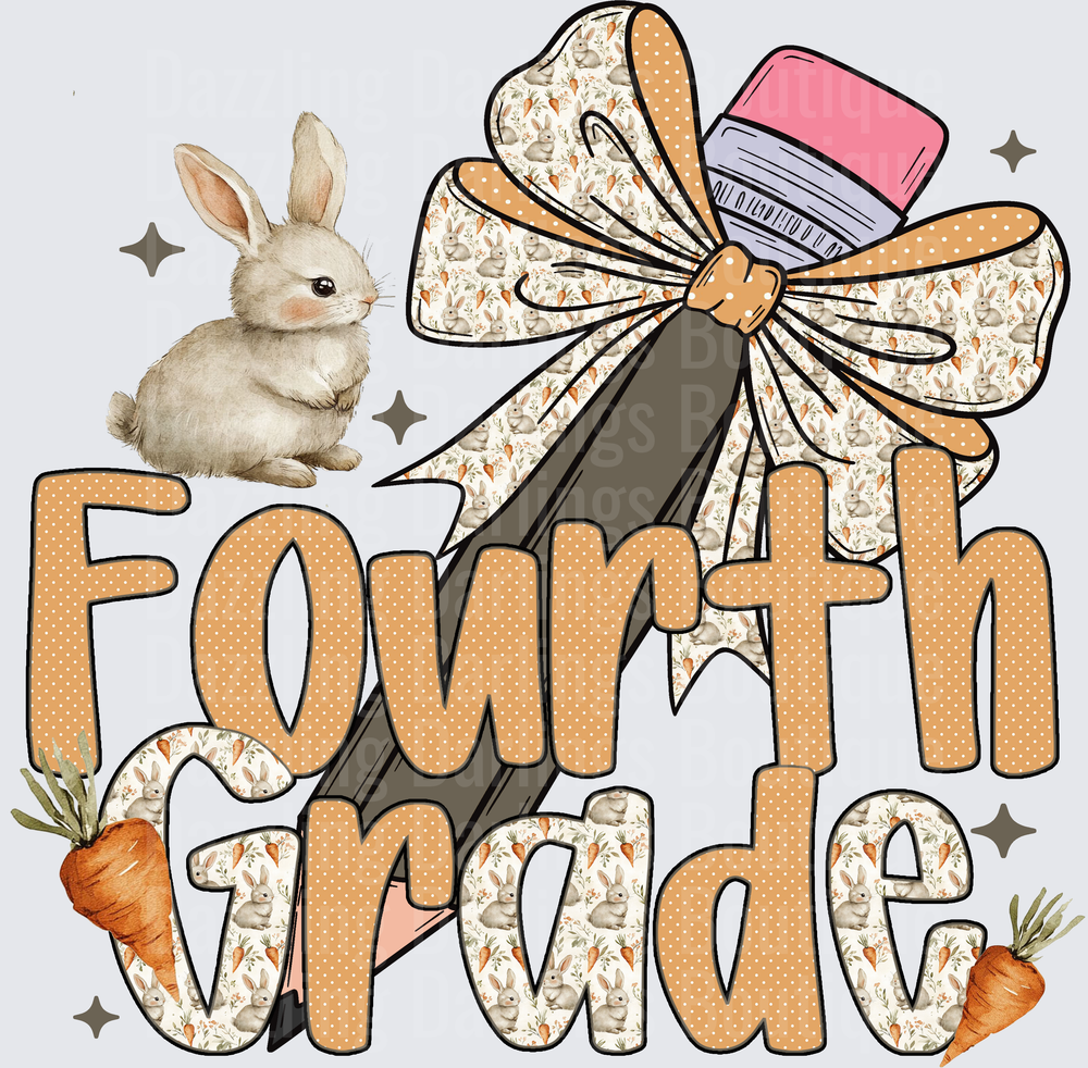 Fourth Grade Bunny Teacher Appreciation Design with Bow and Carrots