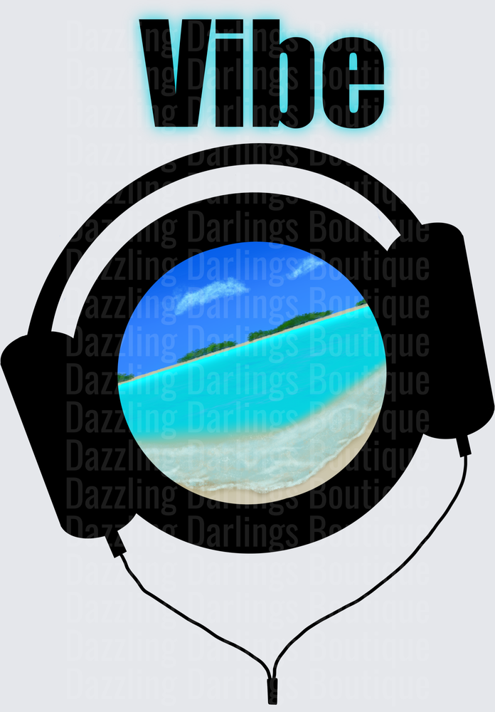 Vibe Headphones with Tropical Beach Ocean Scene