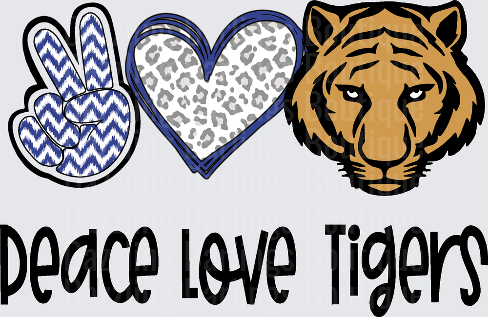 Peace Love Tigers Blue Chevron Leopard Heart Design