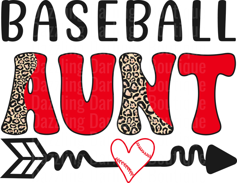 Baseball Aunt Red Leopard Print Letters with Heart Arrow