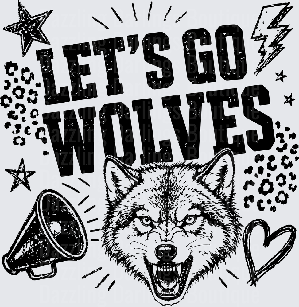 Let's Go Wolves Fierce Wolf Mascot Spirit Design