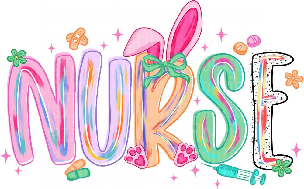Colorful NURSE Text with Bunny Ears Stethoscope Medical Design