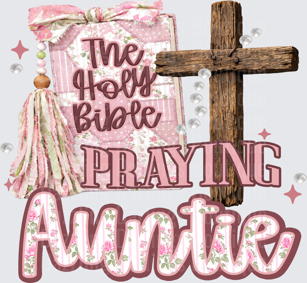 The Holy Bible Praying Auntie Pink Floral Cross Design