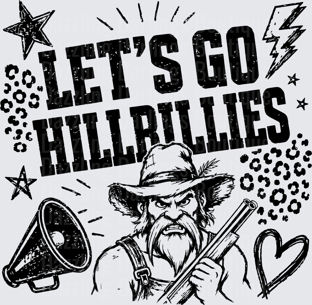 Let's Go Hillbillies Grunge Mascot with Rifle and Megaphone