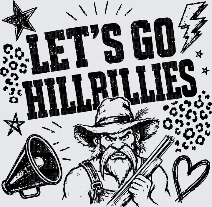 Let's Go Hillbillies Grunge Mascot with Rifle and Megaphone