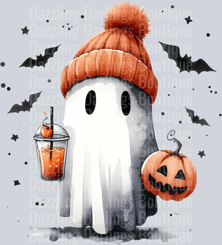 Halloween Fall Ghost Pumpkin Orange Beanie Iced Drink