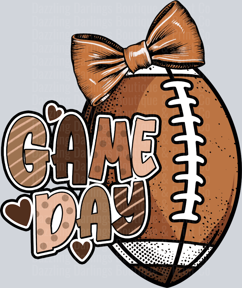 Game Day Football Coquette Bow Brown Football Leopard Letters
