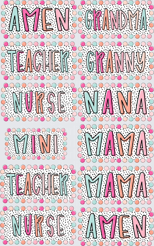 Colorful Polka Dot Grandmother Names Collection Amen Teacher Grandma Granny Nana Mama Mini