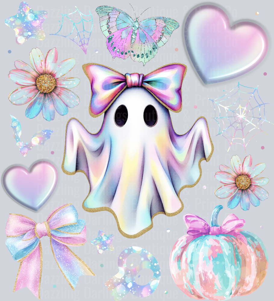 HALLOWEEN FALL DTF TRANSFER IREDESCENT GHOST COQUETTE BOW