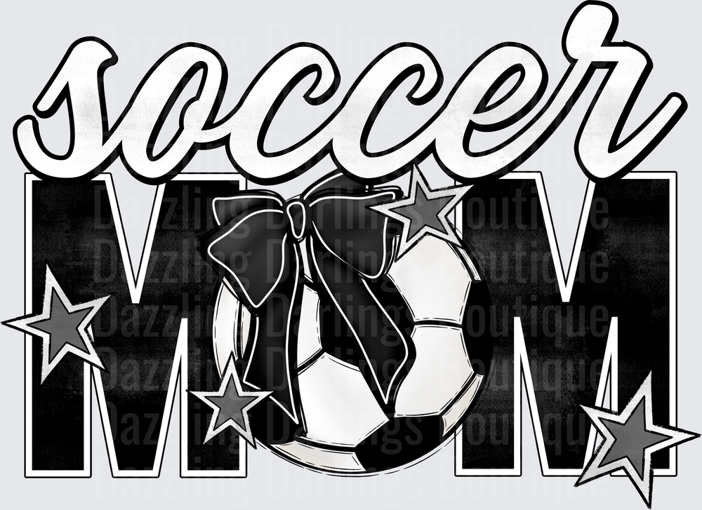 Soccer Mom with Bow and Stars Black and White Design