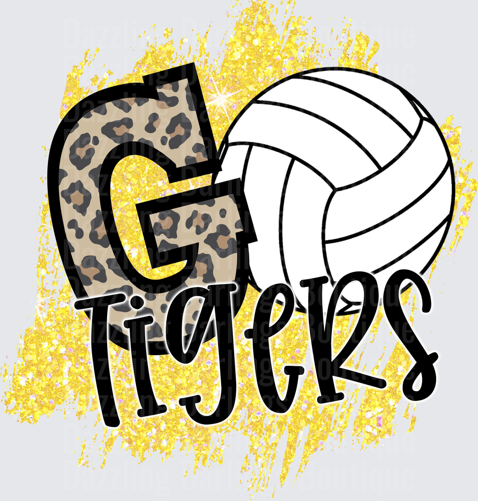 Go Tigers Volleyball Leopard Print Gold Glitter Design