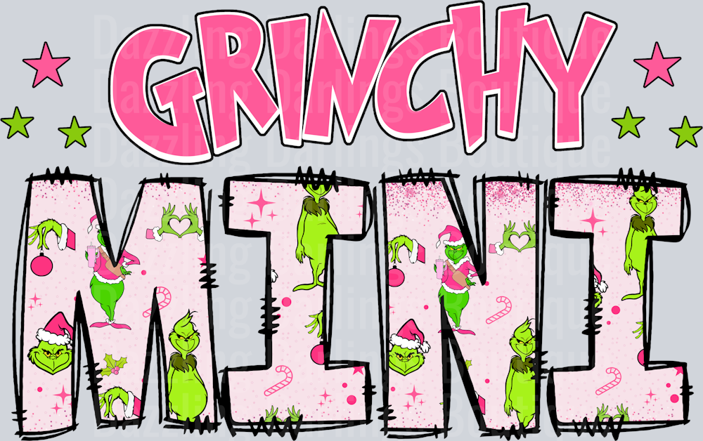 Grinchy Mini Pink Patterned Letters Stars