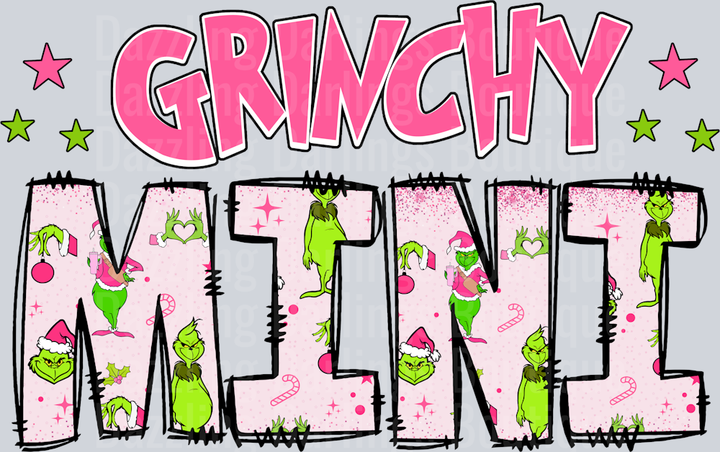 Grinchy Mini Pink Patterned Letters Stars