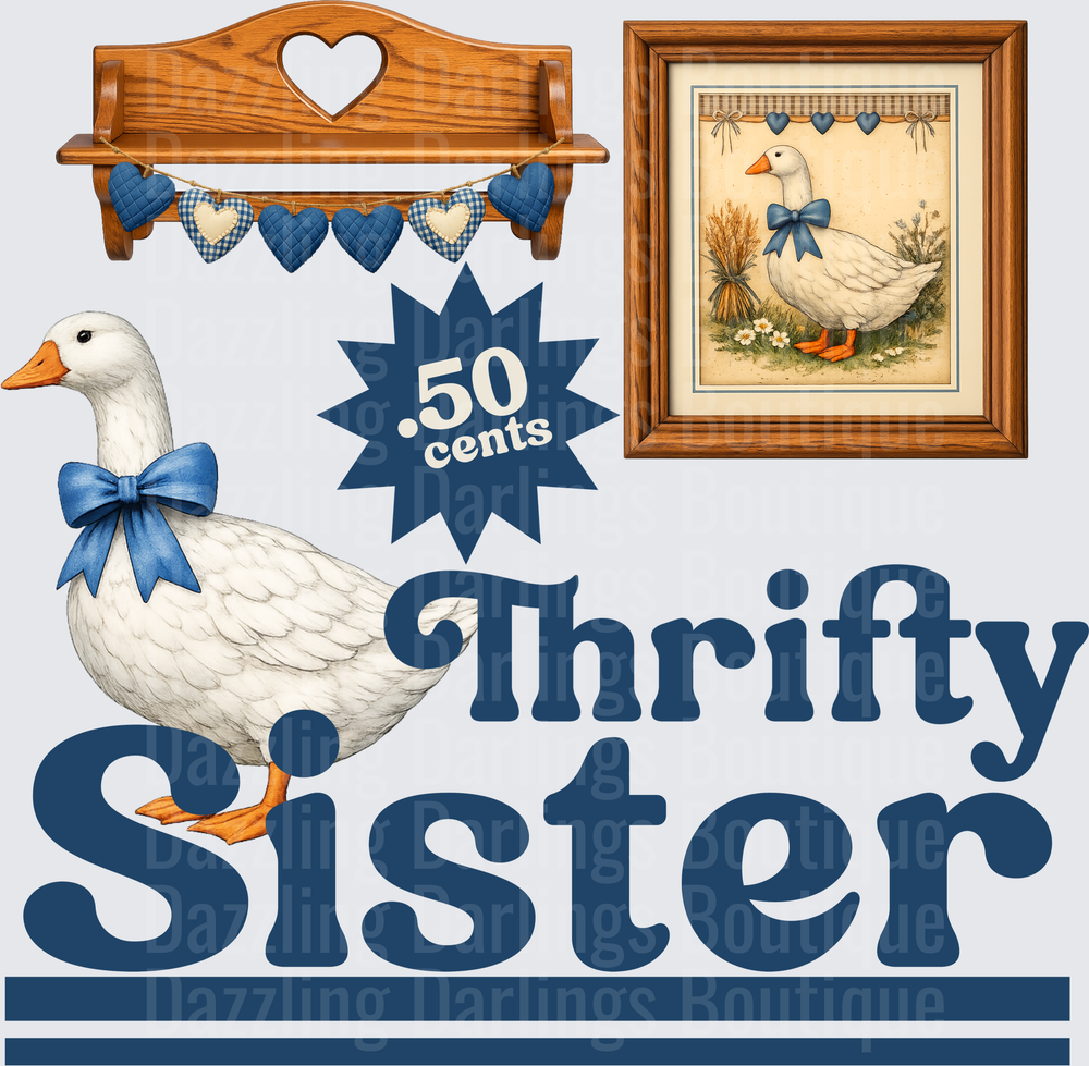 Thrifty Sister White Geese Blue Hearts Country Farmhouse Design