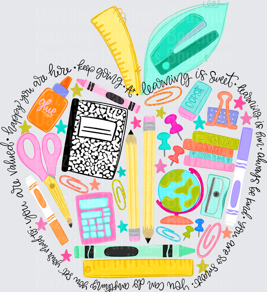 Teacher Apple School Supplies Collage Motivational Quote
