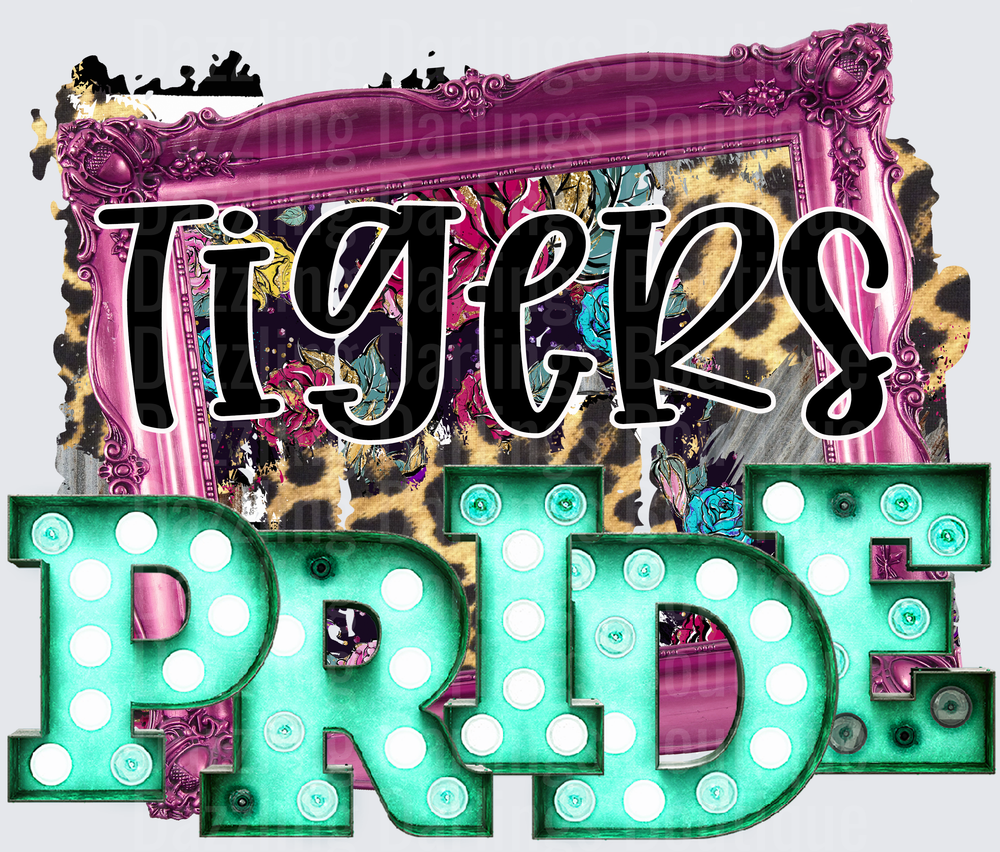 Tigers Pride Leopard Print Floral Marquee Letter Design