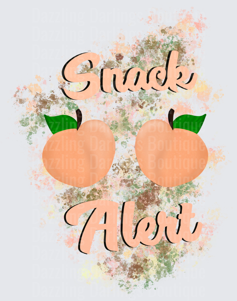 Snack Alert Peach Emoji Typography Design with Paint Splatter