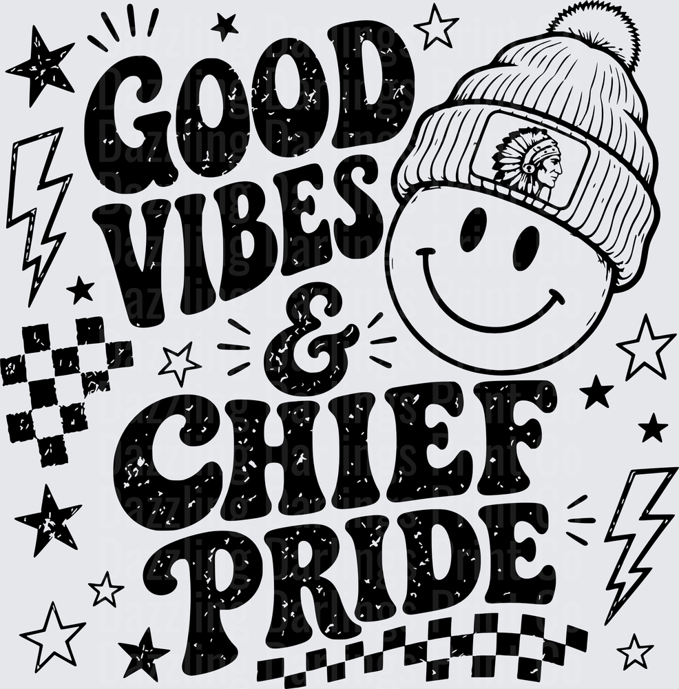 Good Vibes & Chief Pride Smiley Face Pom Beanie Hat