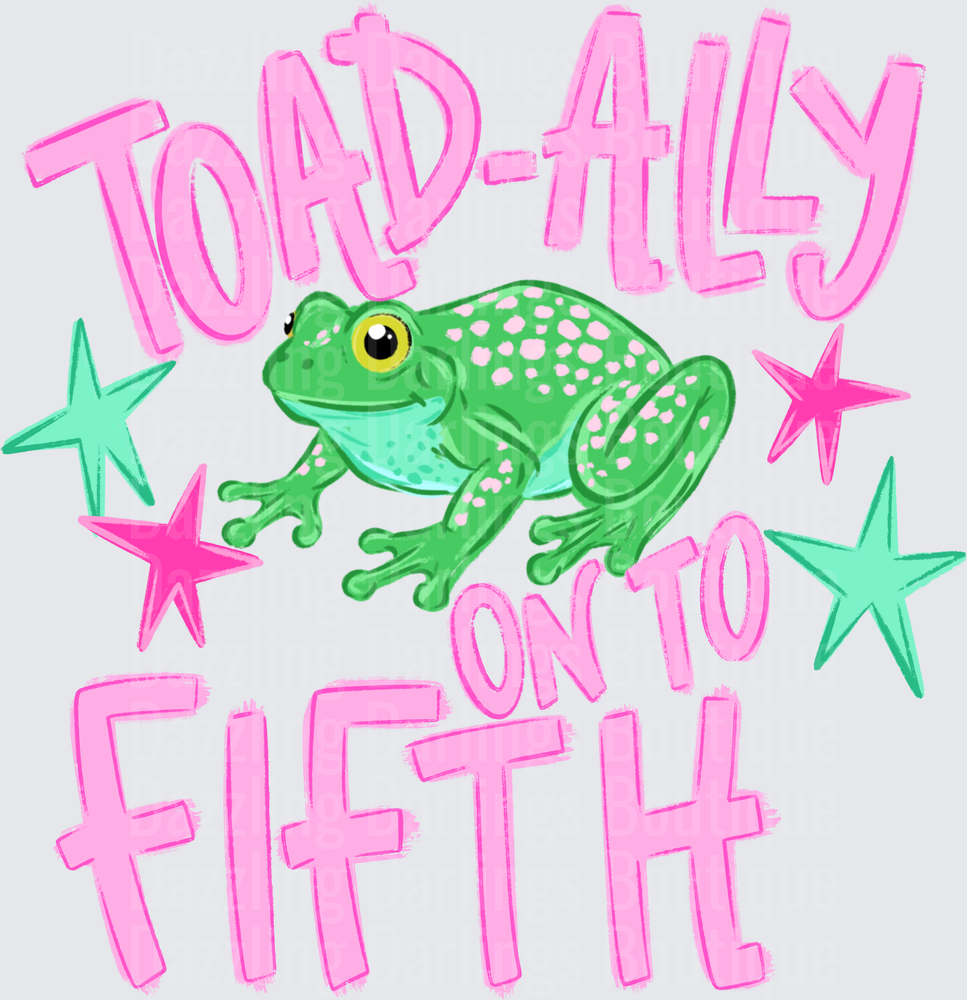 Toadally On To Fifth Grade Frog with Pink Stars