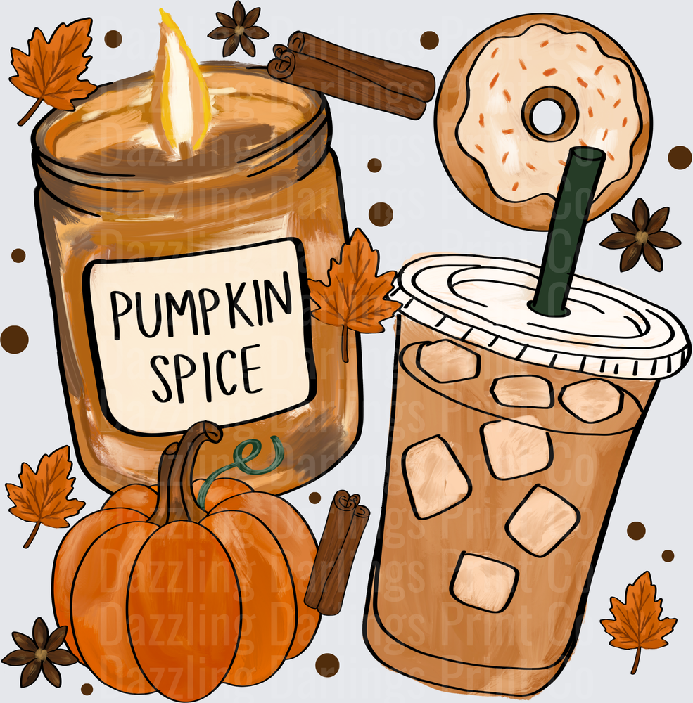 Pumpkin Spice Candle Iced Coffee Donut Fall Autumn Vibes