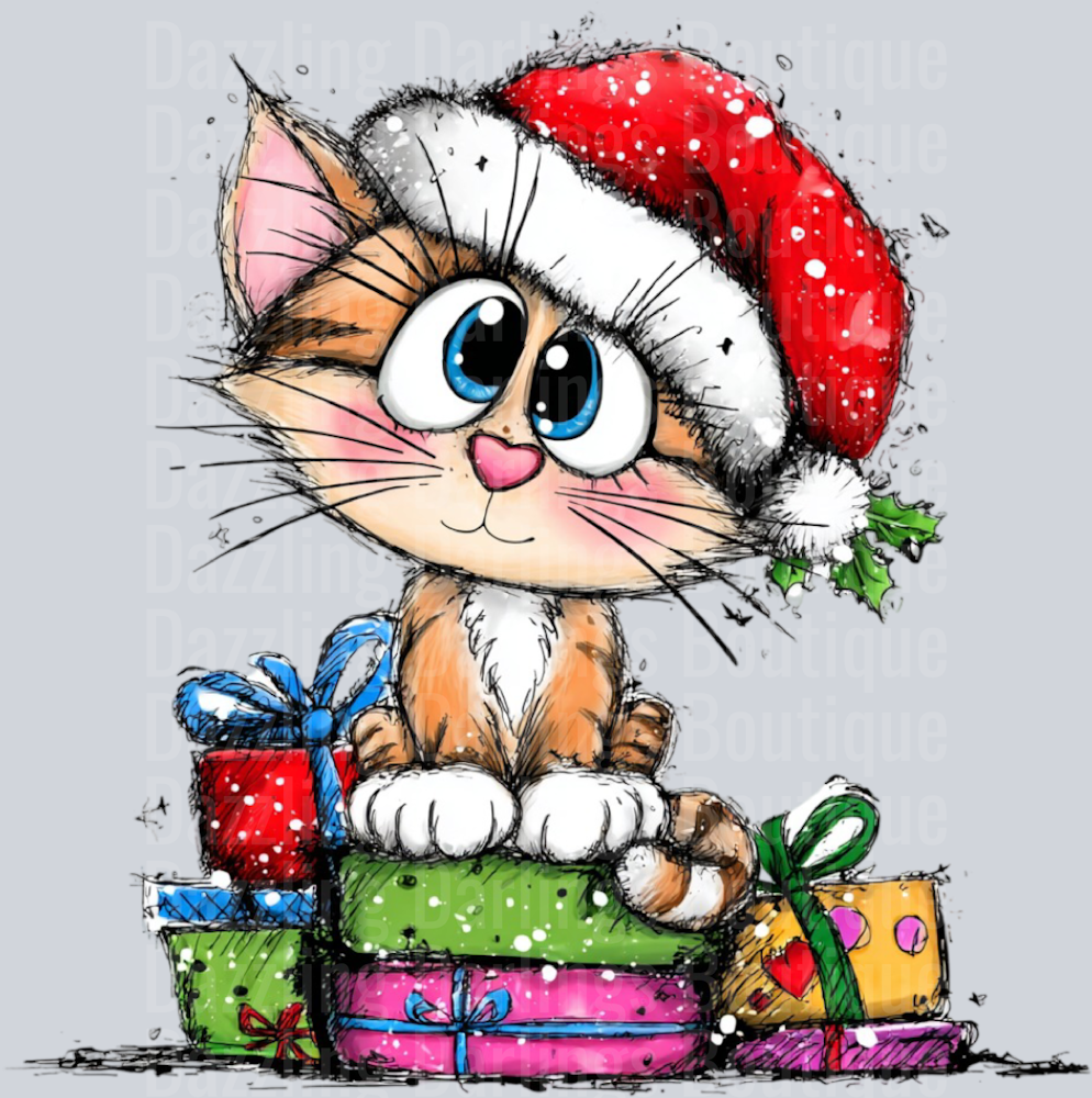 Hand-drawn Christmas Cat