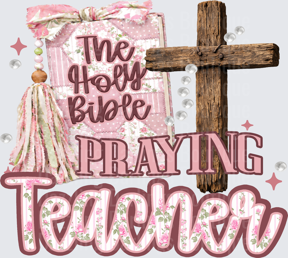 The Holy Bible Praying Teacher Religious Cross Design