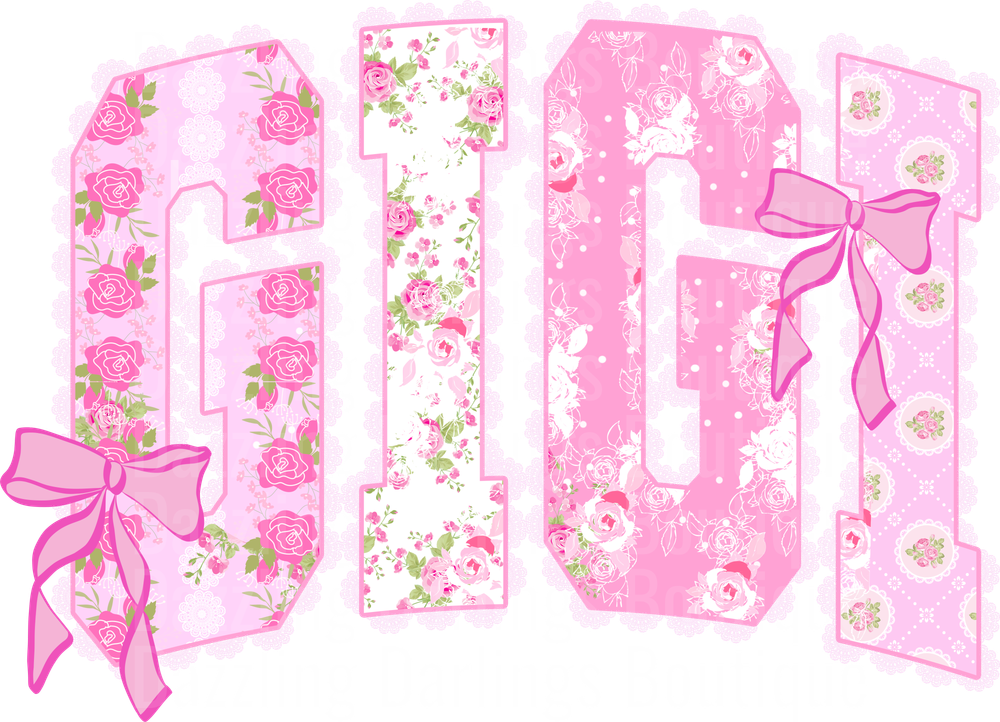 Pink Floral GIGI Letters with Rose Patterns and Ribbon Bows