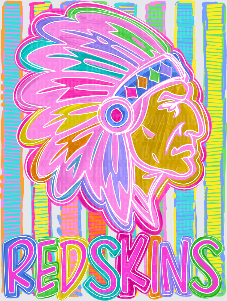 Redskins Native Chief Neon Colorful Striped Mascot Design