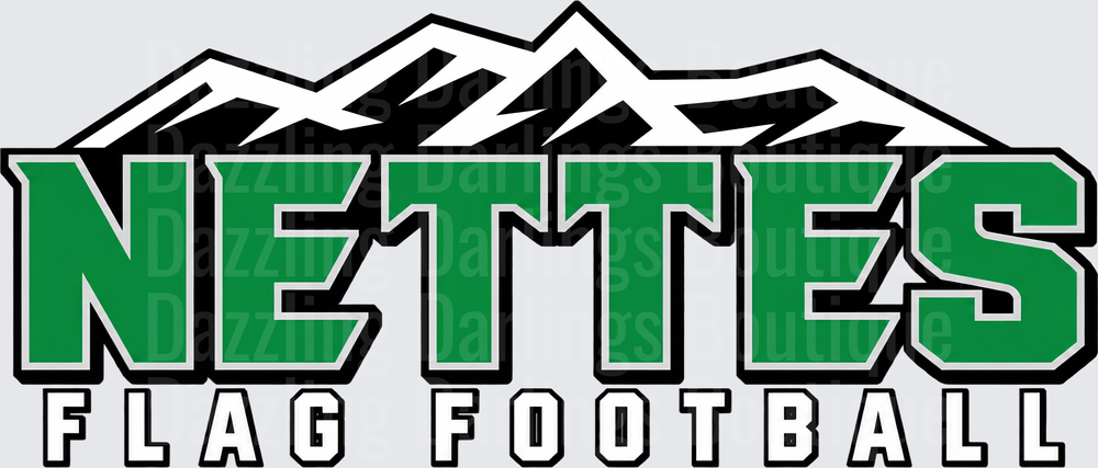 Nettes Flag Football Mountain Logo Green Bold Lettering