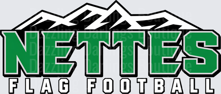 Nettes Flag Football Mountain Logo Green Bold Lettering