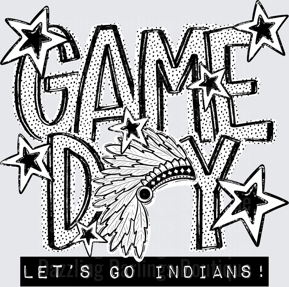 Game Day Let's Go Indians Native Headdress Stars Design