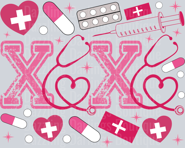 XOXO Valentines Day Nurse Stethoscope Medical Icons