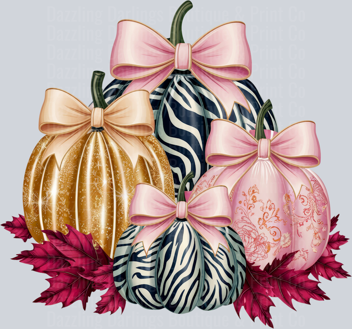 Halloween Fall Pumpkin Gold Zebra Pink Bows Stack