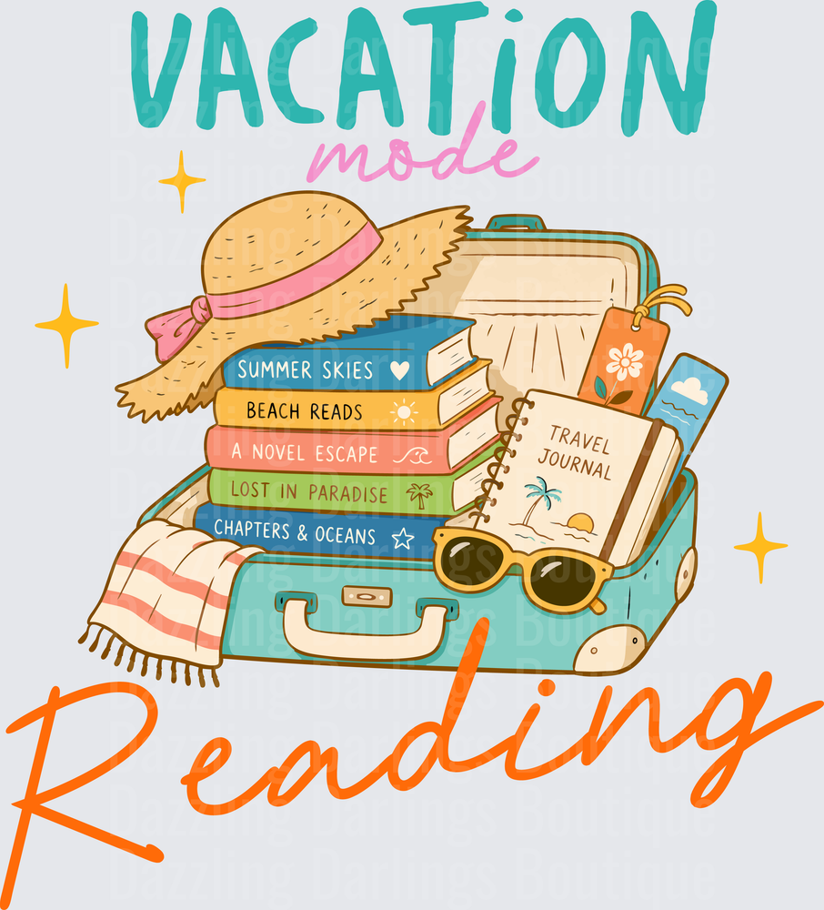 Vacation Mode Reading Open Suitcase Books Beach Hat