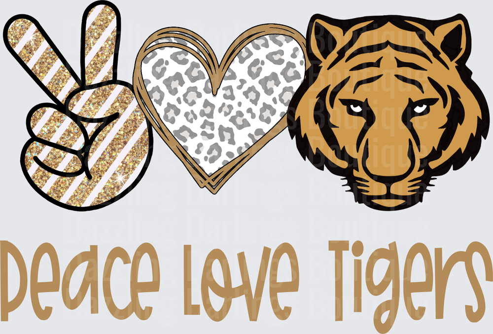 Peace Love Tigers Gold Glitter Leopard Heart Design