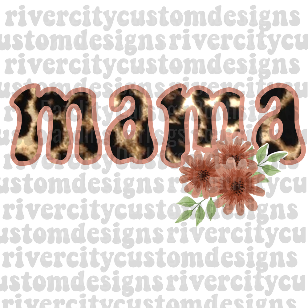 Mama Leopard Print Letters with Coral Flowers