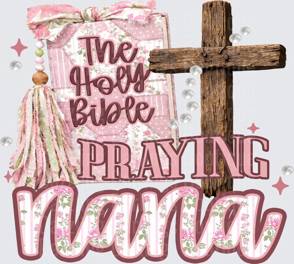 The Holy Bible Praying Mama Pink Floral Cross Design