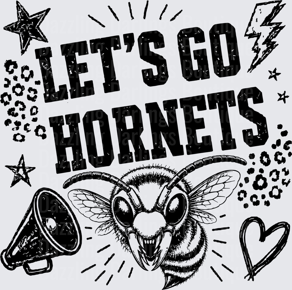 Let's Go Hornets Bold Mascot Spirit Design with Megaphone