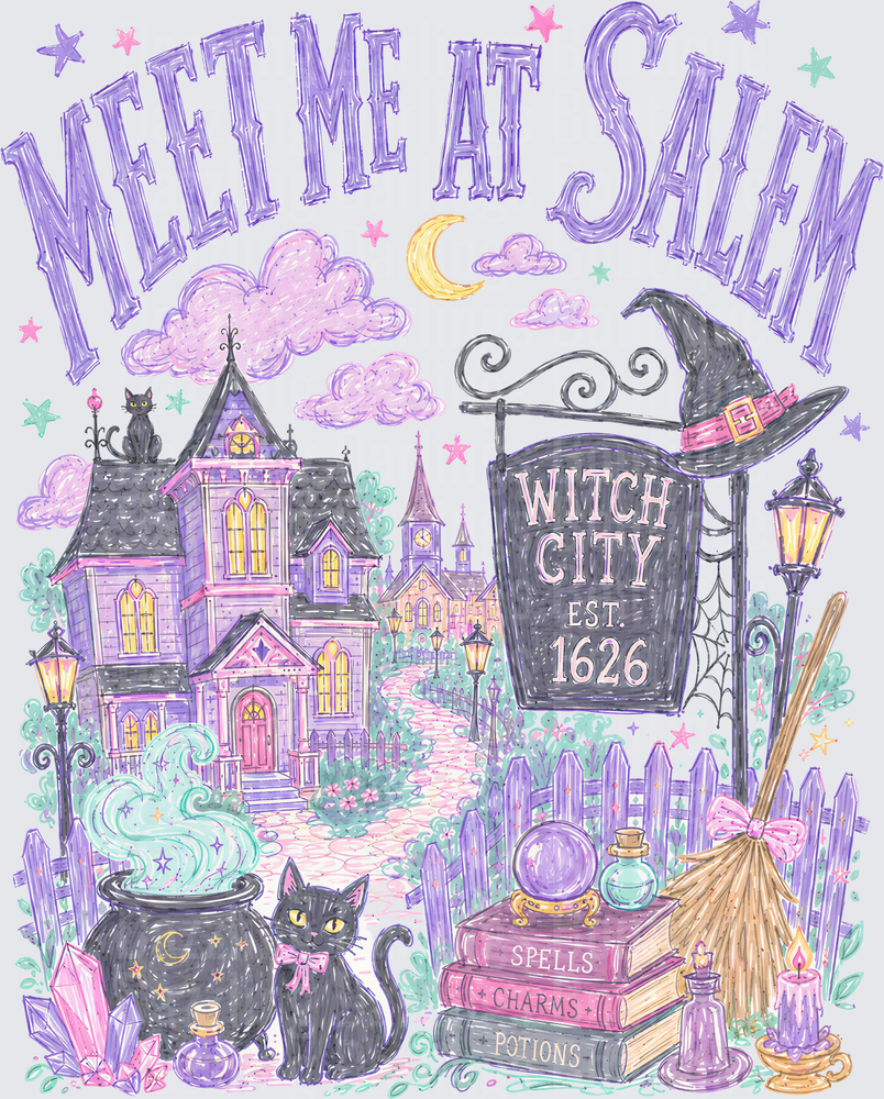 Meet Me At Salem Witch City Est 1626 Halloween Scene