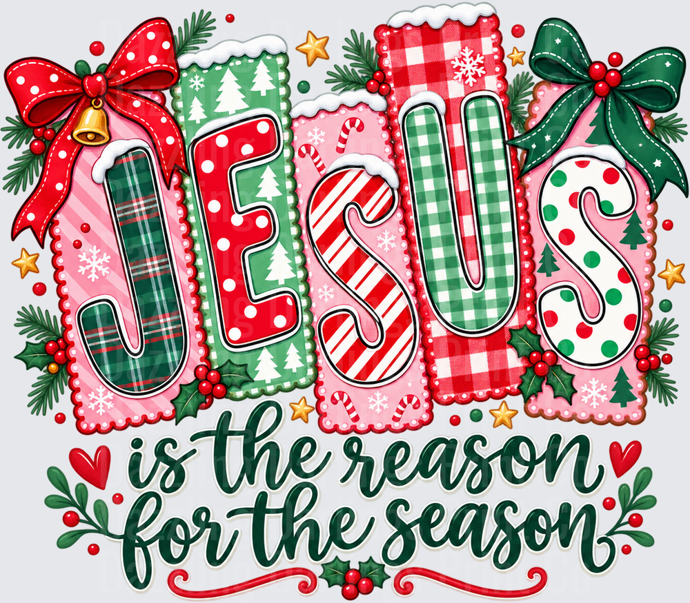 Jesus Is The Reason For The Season Plaid Patterned Letters Bows